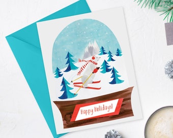 Christmas Card Set, Holiday Cards Pack, Polar Bear Illustration, Snow Globe Card, Happy Holidays, Multiple Card Offer, Bulk Xmas Cards