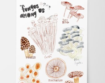 Mushroom Varieties Illustration, Nature Wall Art, Botanical Poster