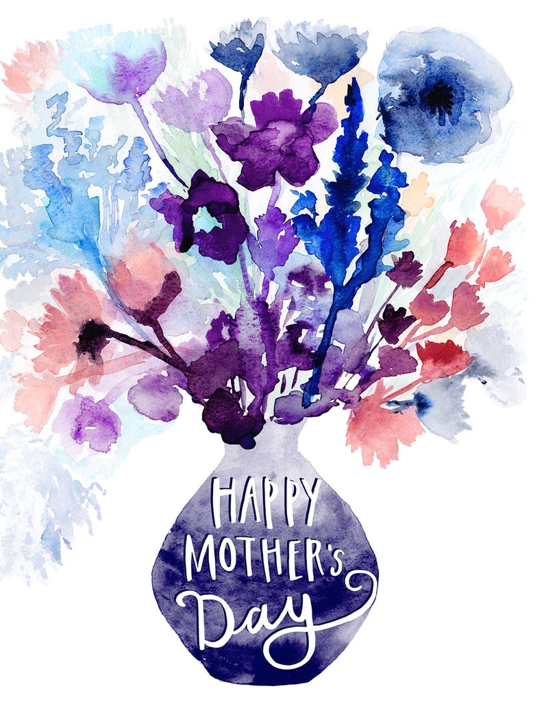 Pretty Mothers Day Card Watercolor Happy Mother's Day | Etsy