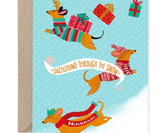 Dachshund Christmas Card, Holiday Card Sets, Christmas Cards Pack, Cheeky Weiner Dog Card