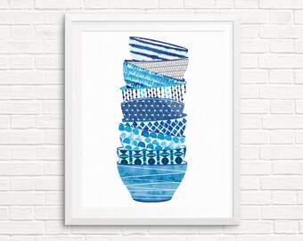 Stacked Bowls Watercolor Art Print