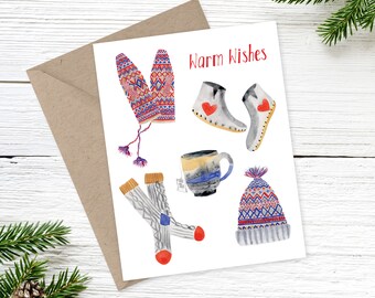 Christmas Card Sets, Holiday Cards Pack, Bulk Xmas Cards, Warm Winter Wishes, Cozy Christmas, Card for Tea Lover, Hygge Style