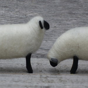 Natural Colors Free-Standing Sheep - White Oatmeal Silver Brown and Black - One 3" High Painted Body - Handmade Needle Felted Wool Ornament