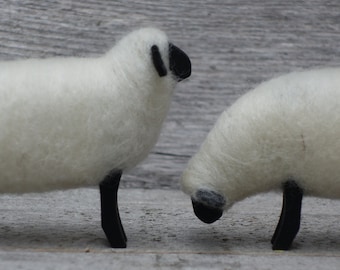 Natural Colors Free-Standing Sheep - White Oatmeal Silver Brown and Black - One 3" High Painted Body - Handmade Needle Felted Wool Ornament