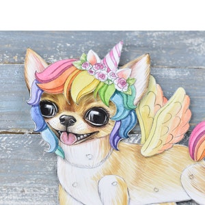 Unicorn Paper Doll Chihuahua Digital Print Girl Download Instant Dog Animals Movable Doll