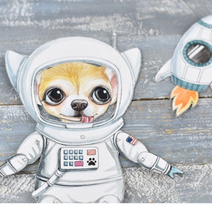 Astronaut Paper Doll Digital Print Chihuahua  Download Instant Dog Space Animals Movable Doll