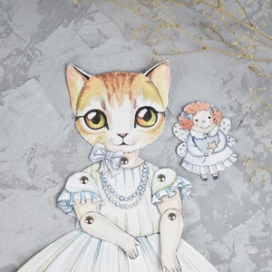 Gatto di carta, giocattoli per gattini, artigianato fantasy, download di bambole di carta, bambole di carta digitali, stampe digitali, download istantaneo, bambola di carta art deco