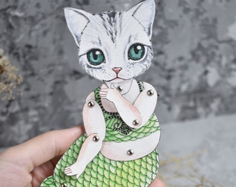 Cosa fare a casa, stampa gatto Sirena, Gatto da colorare, bambole di carta scaricare, stampe digitali, download istantaneo