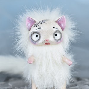 Blanc Chat Squelette Chat Blanc Ooak Halloween Sculpture Halloween Jouet Chat Ooak Jouet Peluche SaponyukArtDolls