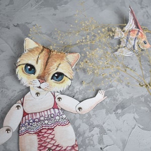 What to do at home, Mermaid cat print, Coloring cat, paper dolls download, digital prints, instant download