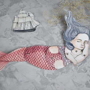 What to do at home, Mermaid cat print, Coloring cat, paper dolls download, digital prints, instant download