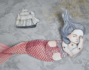 What to do at home, Mermaid cat print, Coloring cat, paper dolls download, digital prints, instant download