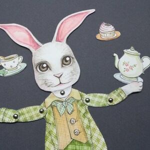 Teddy bunny Rabbit, bambola di carta, giocattoli di carta, artigianato di carta, bambole di carta digitali, stampe digitali, download istantaneo, bambola di carta art deco