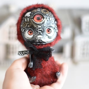 Monster Ooak Toys Gothic Plush Black Skull Toy Halloween Art Doll Cute Monster Horror Doll  SaponyukArtDolls