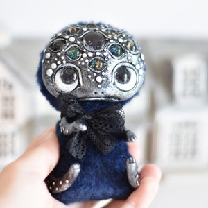 Monster Ooak Toys Gothic Plush Black Skull Toy Halloween Art Doll Cute Monster Horror Doll  SaponyukArtDolls