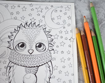 Magical animal, Coloring pages for adults, owl art,