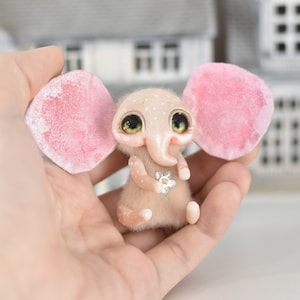 Elefant Ooak Miniatur-Spielzeug Fantasiegeschöpf Elefant kleine Plüsch-Miniatur-Skulptur Mini-Kunst-Puppe SaponyukArtDolls