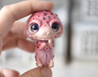 Dinossauro Tiny Ooak Brinquedo Fantasia Criatura Animal Miniatura Pelúcia Escultura Brinquedo SaponyukArtDolls
