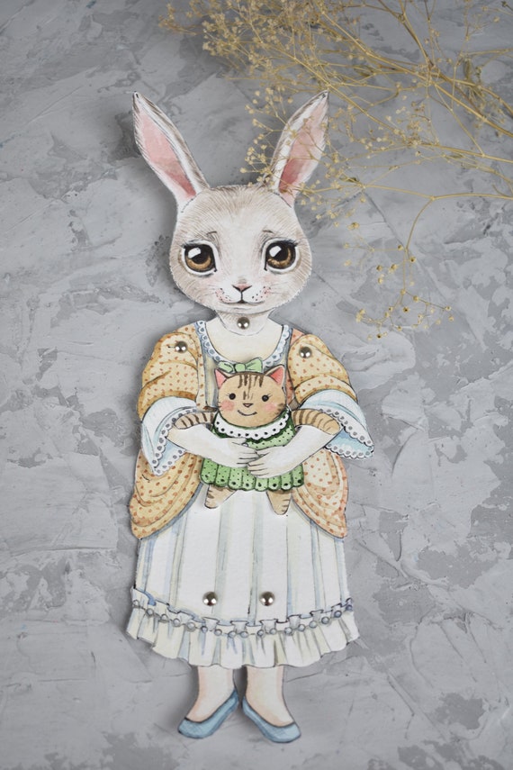 paper doll instant download paper dolls digital paper toys digital prints paper crafts art deco paper doll Teddy bunny Rabbit