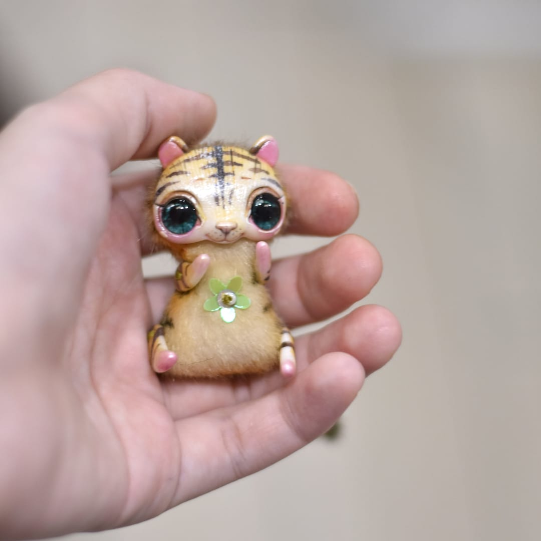 Tiger Ooak Toy Miniature Plush Fantasy Doll Small Creature Animal Tiger