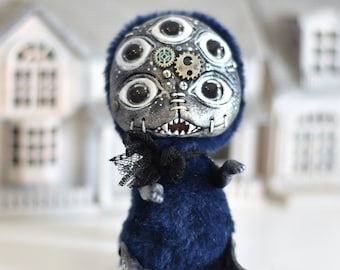 Muñeco de peluche gótico de calavera negra de Monster Ooak Toys, muñeco de arte de Halloween, muñeco de terror de monstruo lindo, SaponyukArtDolls