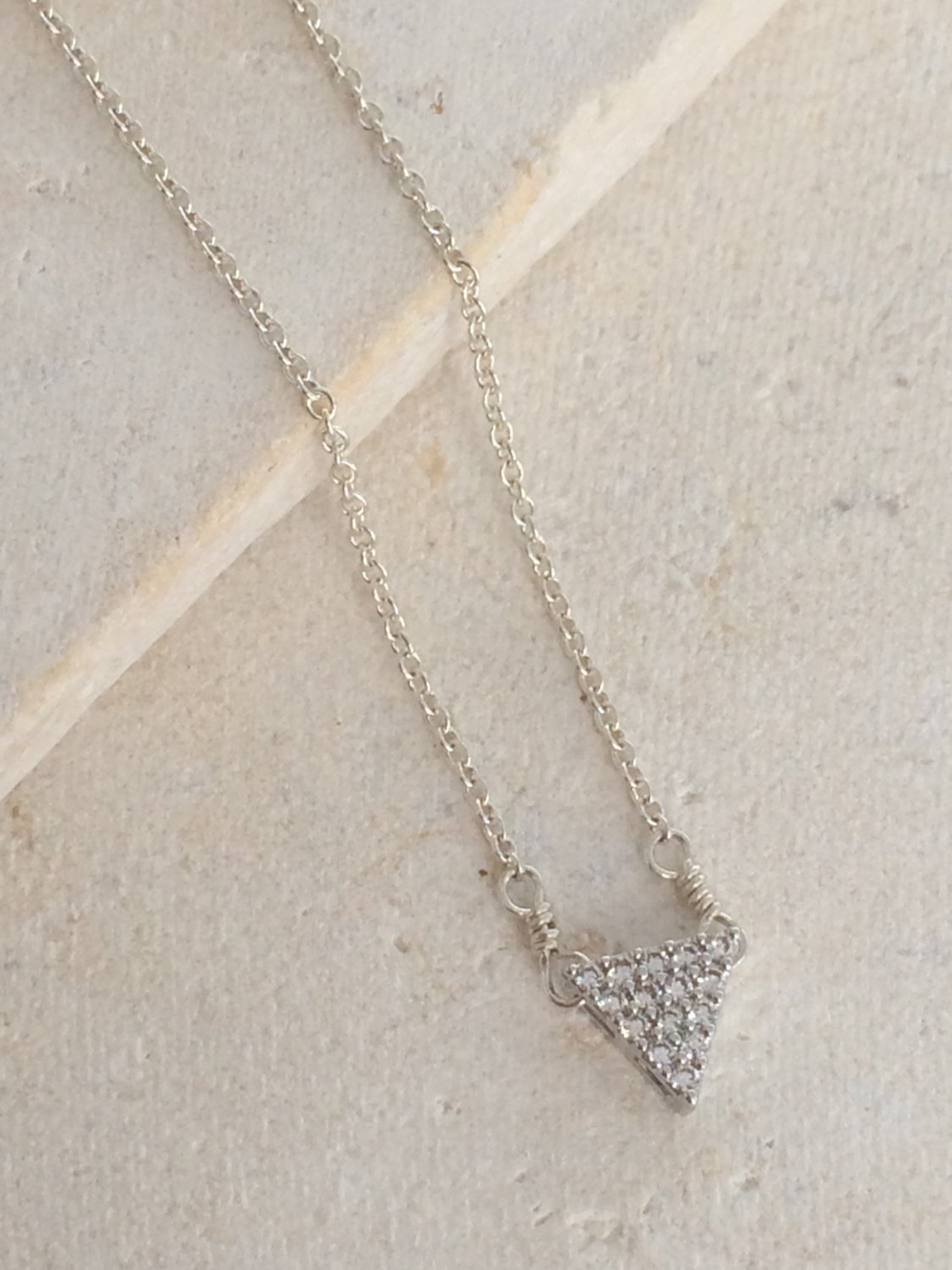 Swarovski Triangle Necklace Silver Layering Necklace Simple Etsy