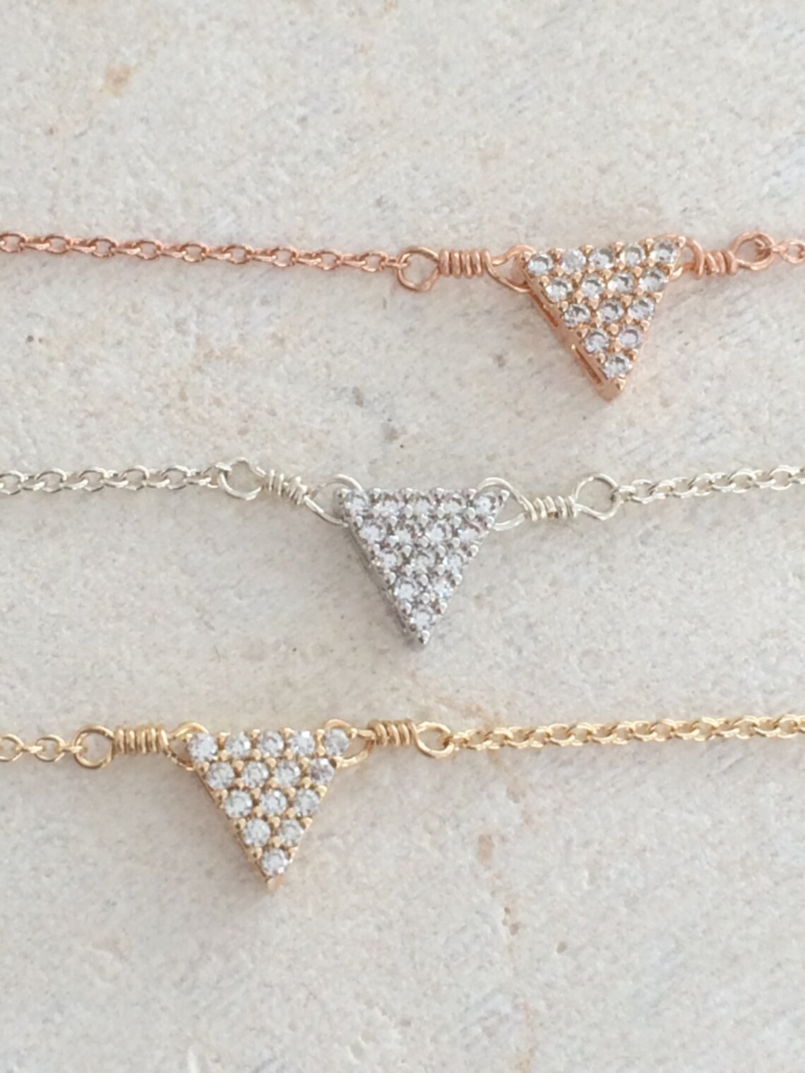 Swarovski Triangle Necklace Silver Layering Necklace Simple Etsy