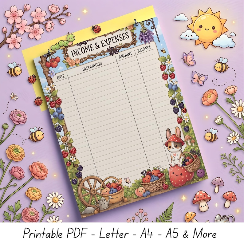 Kawaii Bunny Budget Tracker Printable, Income Expense Log Planner ...