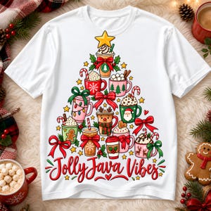 PNG Jolly Java Christmas Tree Coffee Cup Sublimation Design Holiday Shirt png Festive Mug Art Tumbler png Cute Cozy Christmas Sweatshirt