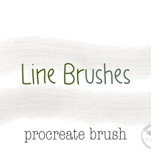 Może przedstawiać: Line Brushes Procreate Brush, zestaw pędzli do sztuki cyfrowej do aplikacji Procreate. Tekst jest napisany odręcznie na białym tle z subtelną szarą fakturą.