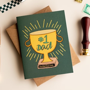 Tarjeta del día del padre con el trofeo del mejor papá para hombres: idea de regalo divertida y única para el papá número uno
