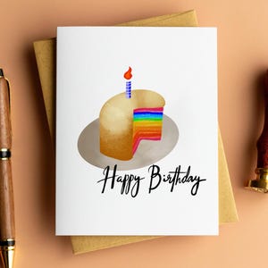 Cartão de feliz aniversário com bolo arco-íris LGBT