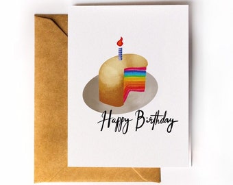 Rainbow Birthday Card, Birthday Gifts for Her, Personalized LBTQ Birthday Card, Rainbow Cake Card, Custom Message