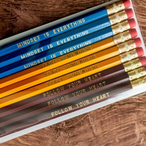 Motivational Pencils Set | Entrepreneur Gift | Foil Engraved 9 Pencils Set | Retro 70’s Pencil Set