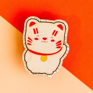 Good Luck Cat Sticker | Glitter Holographic Maneki Neko | Motivational Cat Vinyl Waterbottle Sticker