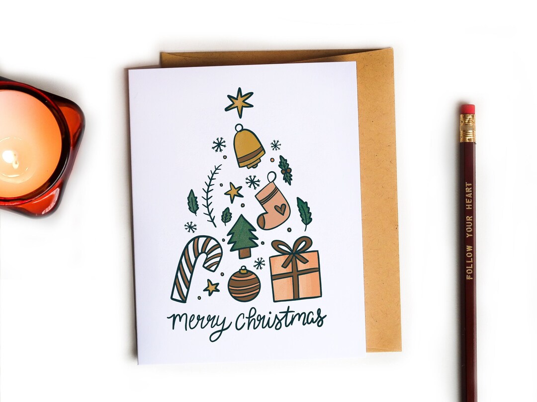Merry Christmas Card, Xmas Cards, Christmas Tree Card, Holiday Cards