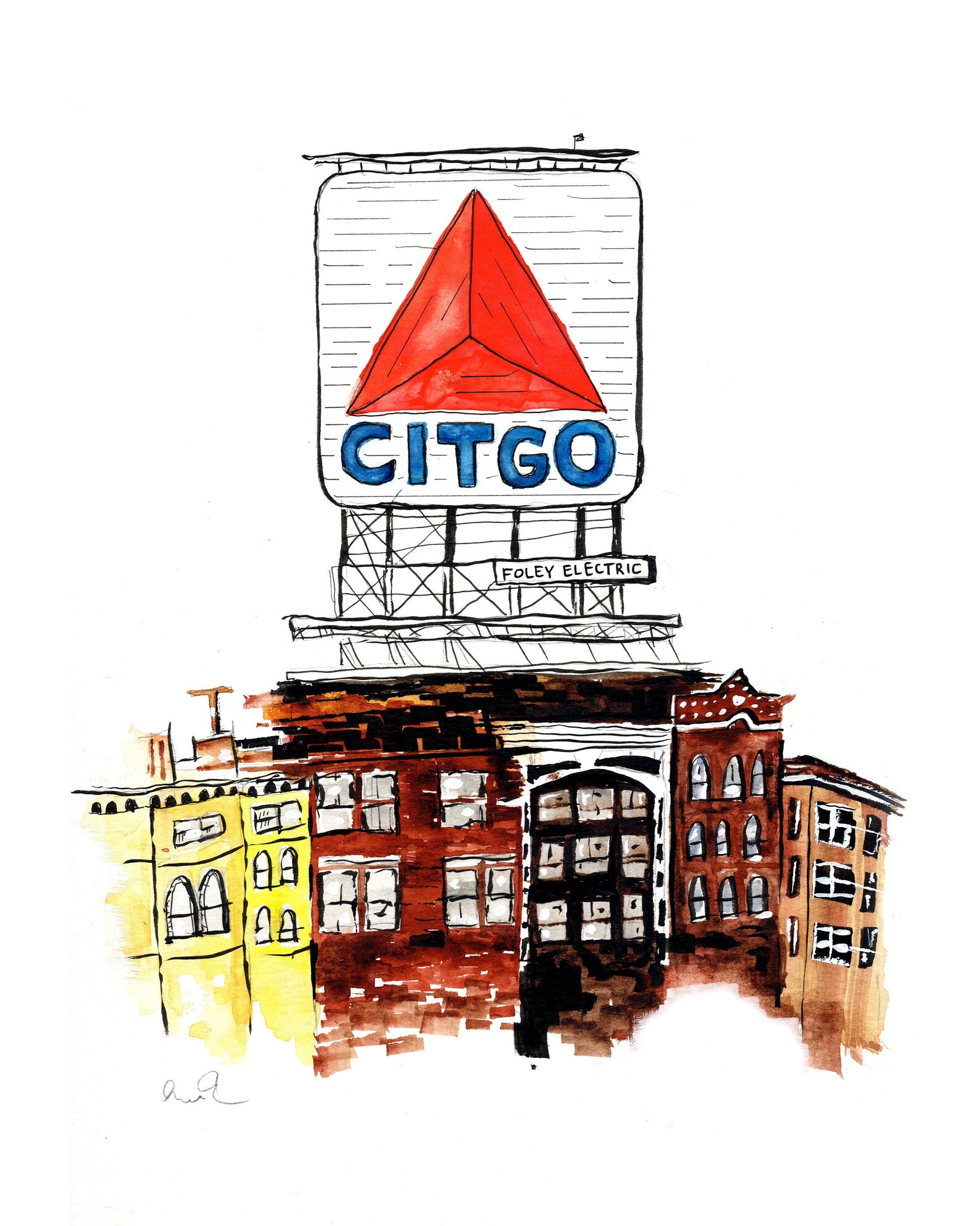 Citgo Sign Fenway Boston Watercolor Art Print | Etsy