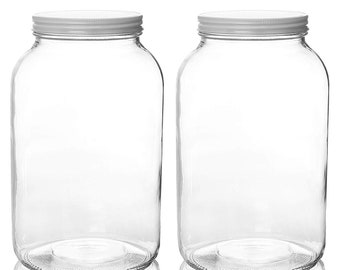 2 Pack - 1 Gallon Extra Large Mason Jar - Glass Jar Wide Mouth Plastic Lid