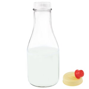 Kitchentoolz 33 Oz Square Glass Milk Bottle With Lids Perfect Milk Container  With Tamper Proof Lid and Pour Spout 1 Liter 