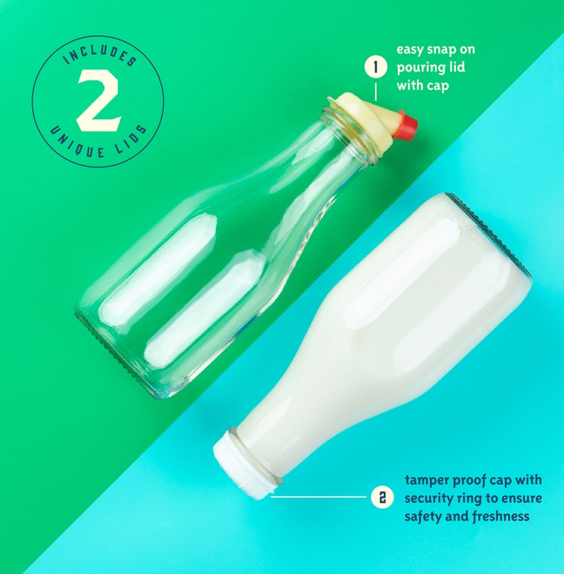 Kitchentoolz 32 Oz Round Glass Milk Jugs With Caps Perfect Milk