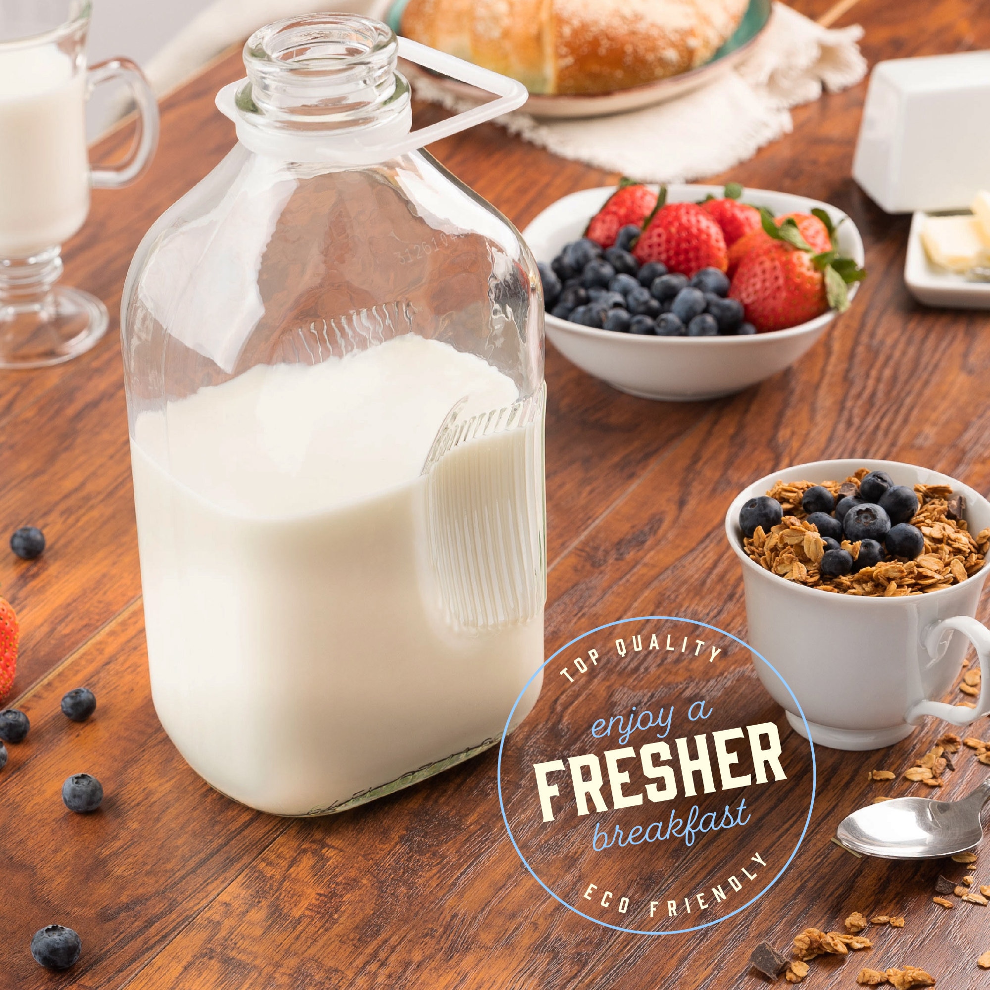 2 Pack 64 Oz Heavy Duty Glass Milk Bottle With Dispenser Cap And Reusable Airtight SCREW LID, 2 Qt Glass Water Bottle With 2 Exact Scale Lines - Milk Jug Pitcher