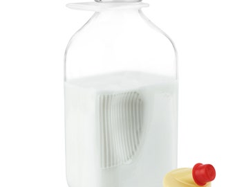 Kitchentoolz 64 Oz Glass Milk Bottle with Lids, Half Gallon Milk Dispenser Container for Refrigerator Carafe Pitcher with Lid and Pour Spout