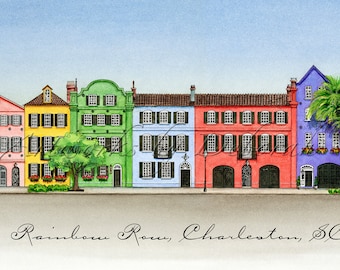 Charleston Art, Rainbow Row Charleston Print, Rainbow Row Charleston, South Carolina Art, Charleston Watercolor, Rainbow Row, Charleston SC