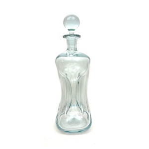 Jacob Bang Holmegaard Kluk Kluk Large Glass Decanter w/ Stopper Clear Blue Tint Danish Denmark Mid Century Modern MCM