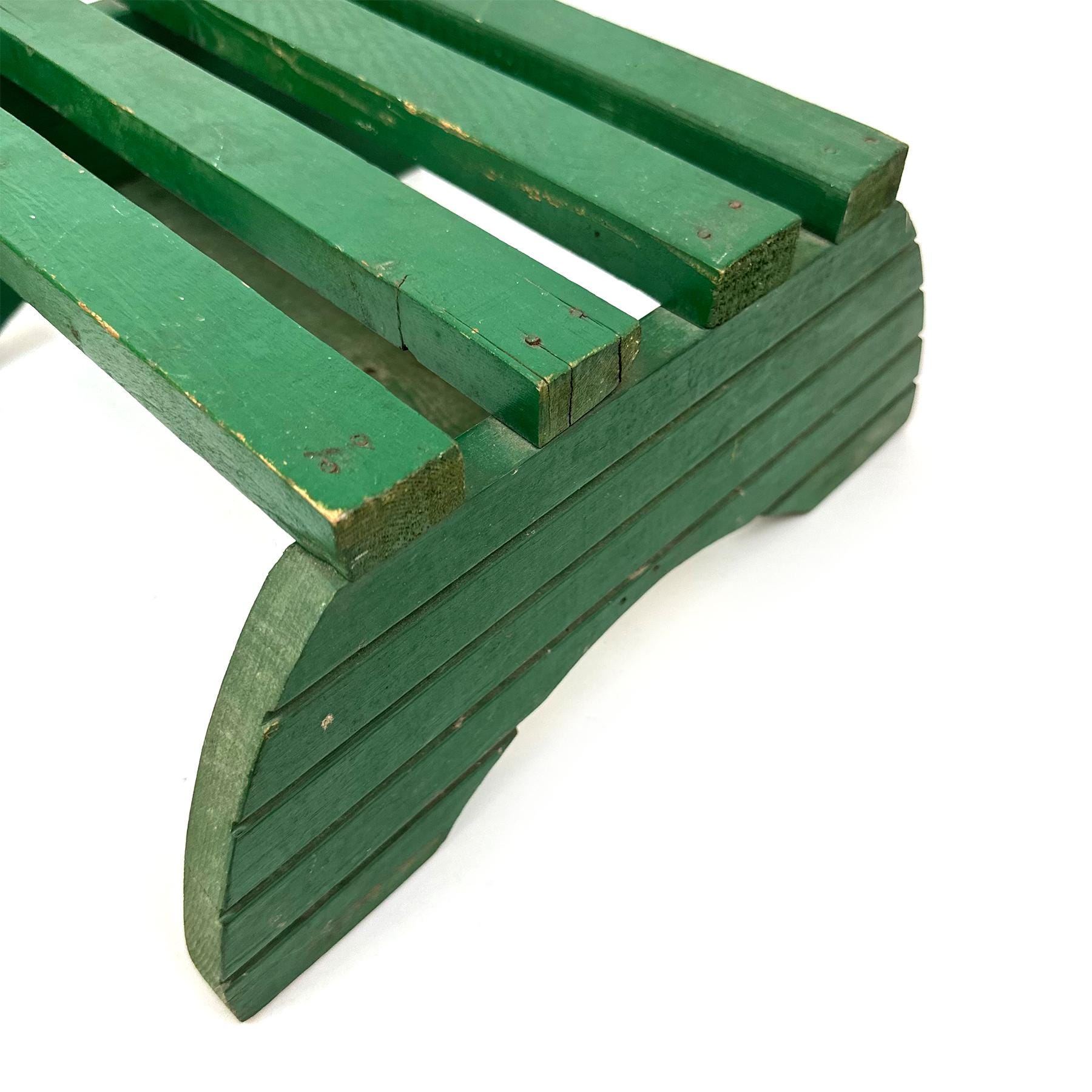 Vintage Primitive Folk Art Painted Step Stool Green Distressed Wear ...