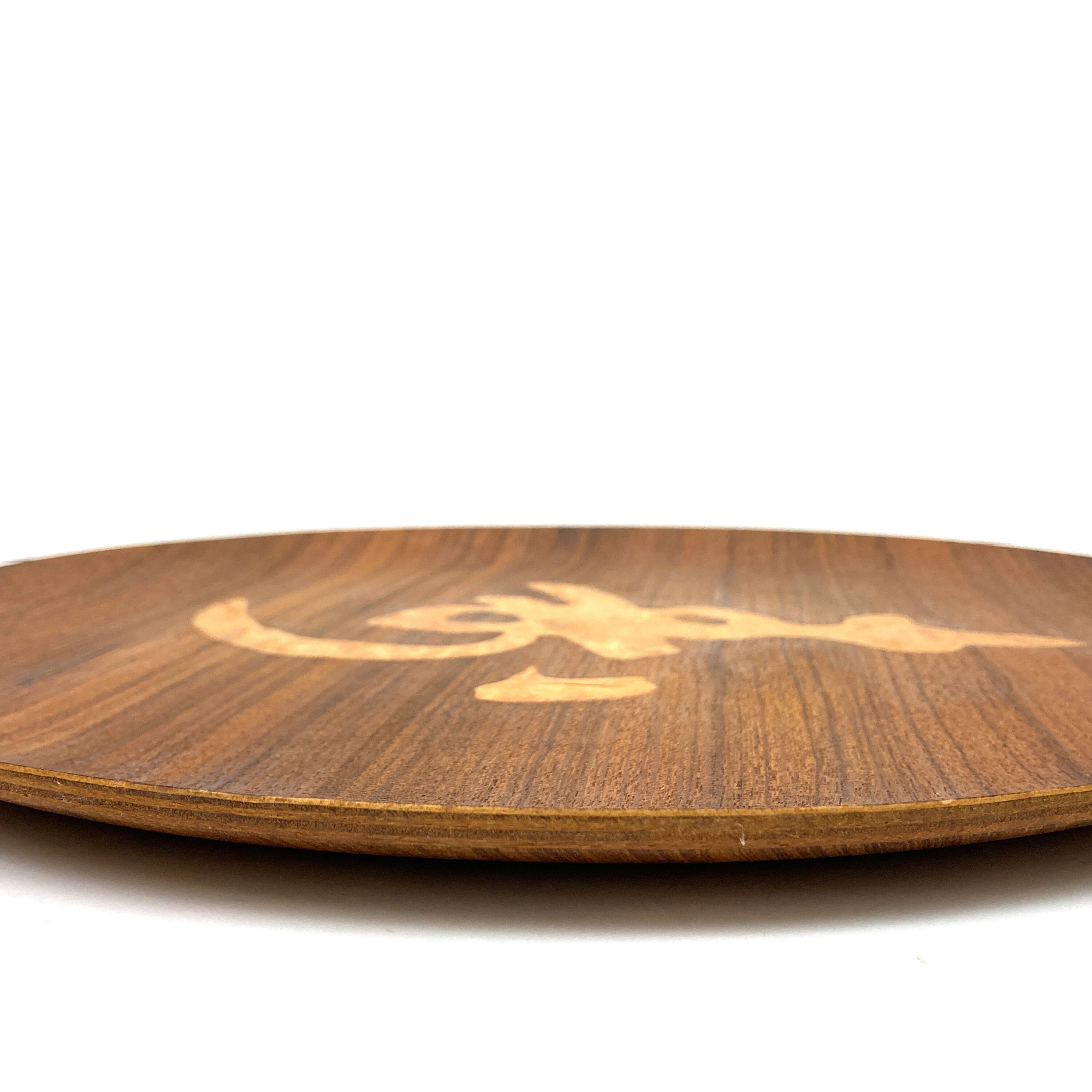 青峰重道 NCC 15インチ ラウンド チーク トレイ 象嵌 国立工芸協会