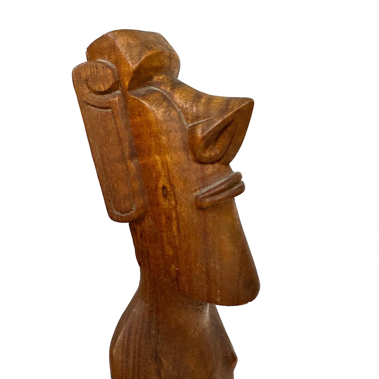 Easter Island Rapa Nui Hand Carved 16" Moai Tiki Figure Wooden Sculpture Mid Century Modern MCM Bar Retro Polynesian 1970s 70s