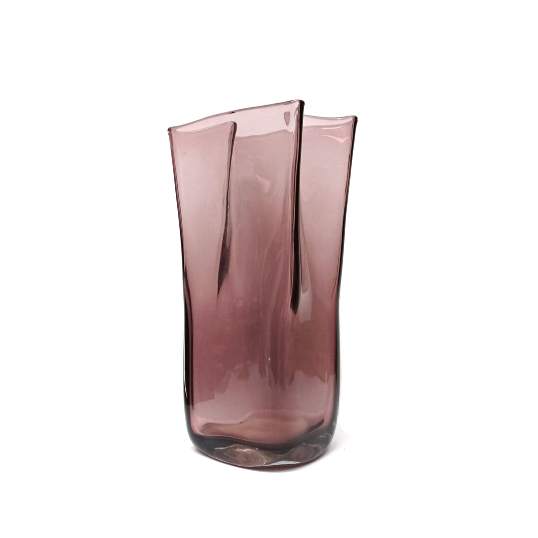 Blenko Handcraft 8813M Paper Bag Vase Orchid Art Glass Sculpture Medium