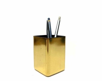 Knoll Smokador Modernist Brass Pen Pencil Holder Cup For Desk Mid Century Modern MCM Patina 1960s 60s