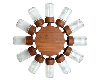Flemming Digsmed 12 Jar Teak Spice Wheel Wall Mounted Rack Large
